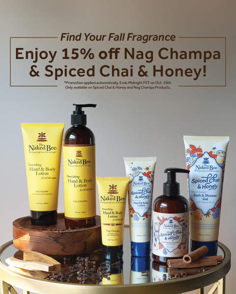 "Find Your Fall Fragrance - Enjoy 15% off Nag Champa & Spiced Chai & Honey! *Promotion applied automatically. Ends Midnight PST on Oct. 16th. Only available on Spiced Chai & Honey and Nag Champa products."